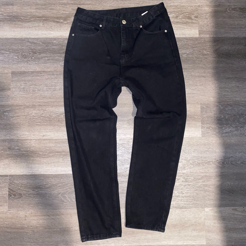 black straight leg denim jeans